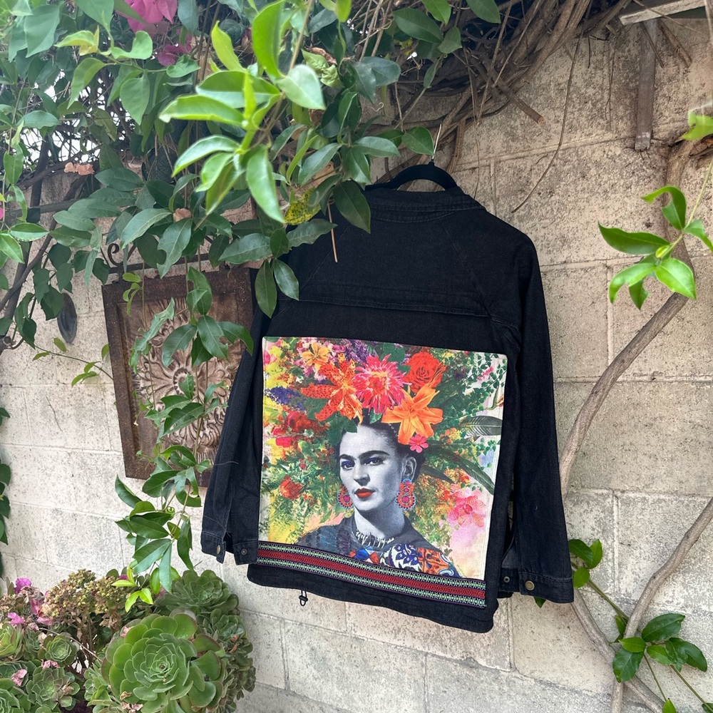 Beautiful Floral Up Cycle Frida Kahlo Design Women’s Jacket Lg.